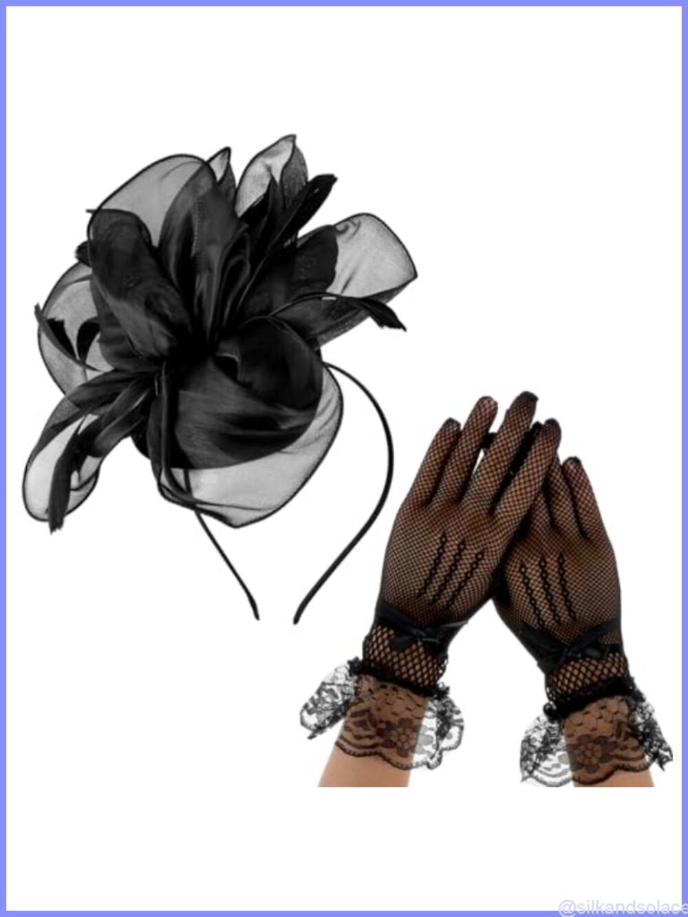 2 Pc Fascinators Hat & Lace Gloves Set Mesh Headband Tea Party Costume